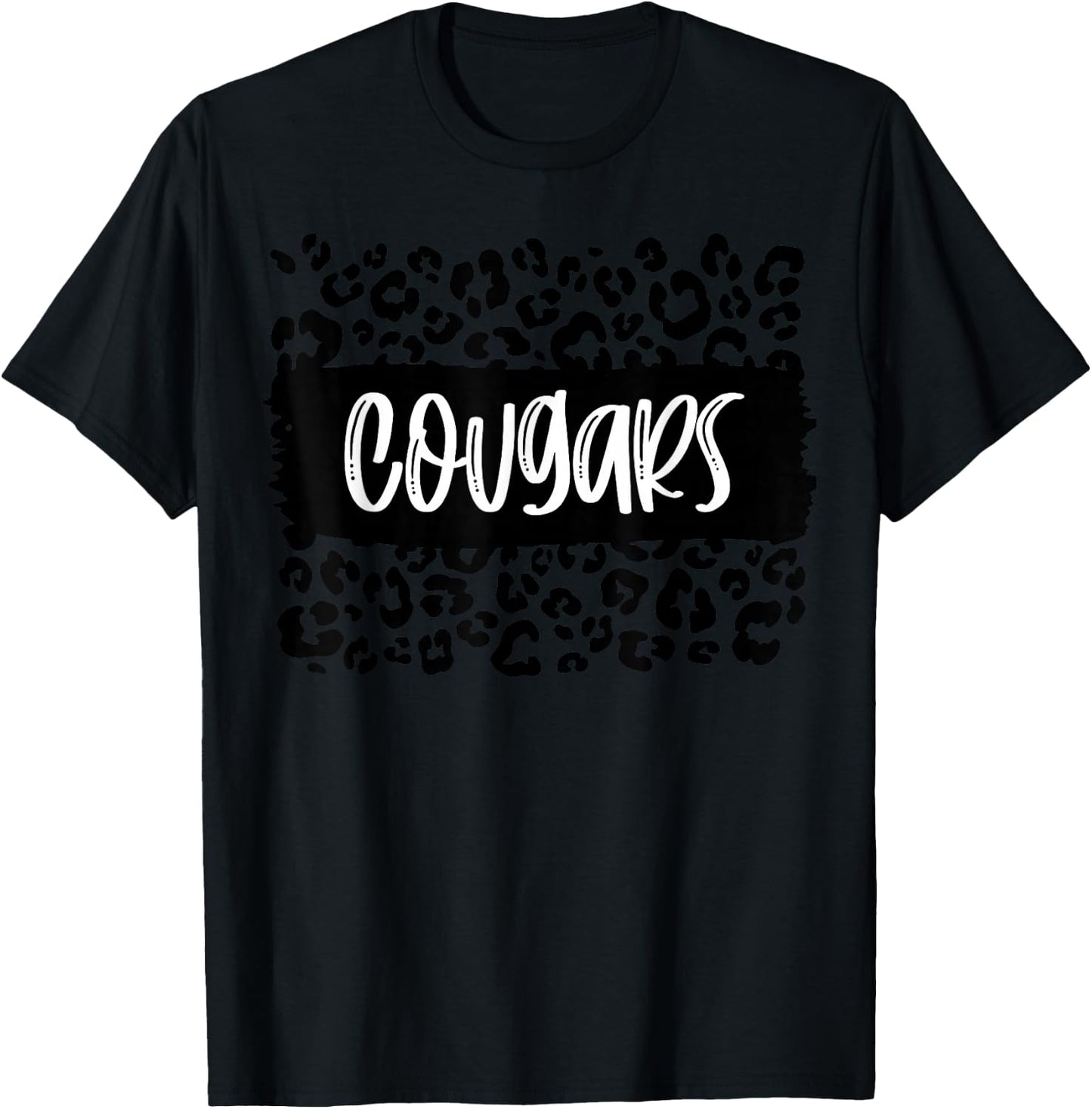 Cougars Team Mascot School Spirit Game Night Leopard Print T-Shirt - T-Shirt | Black