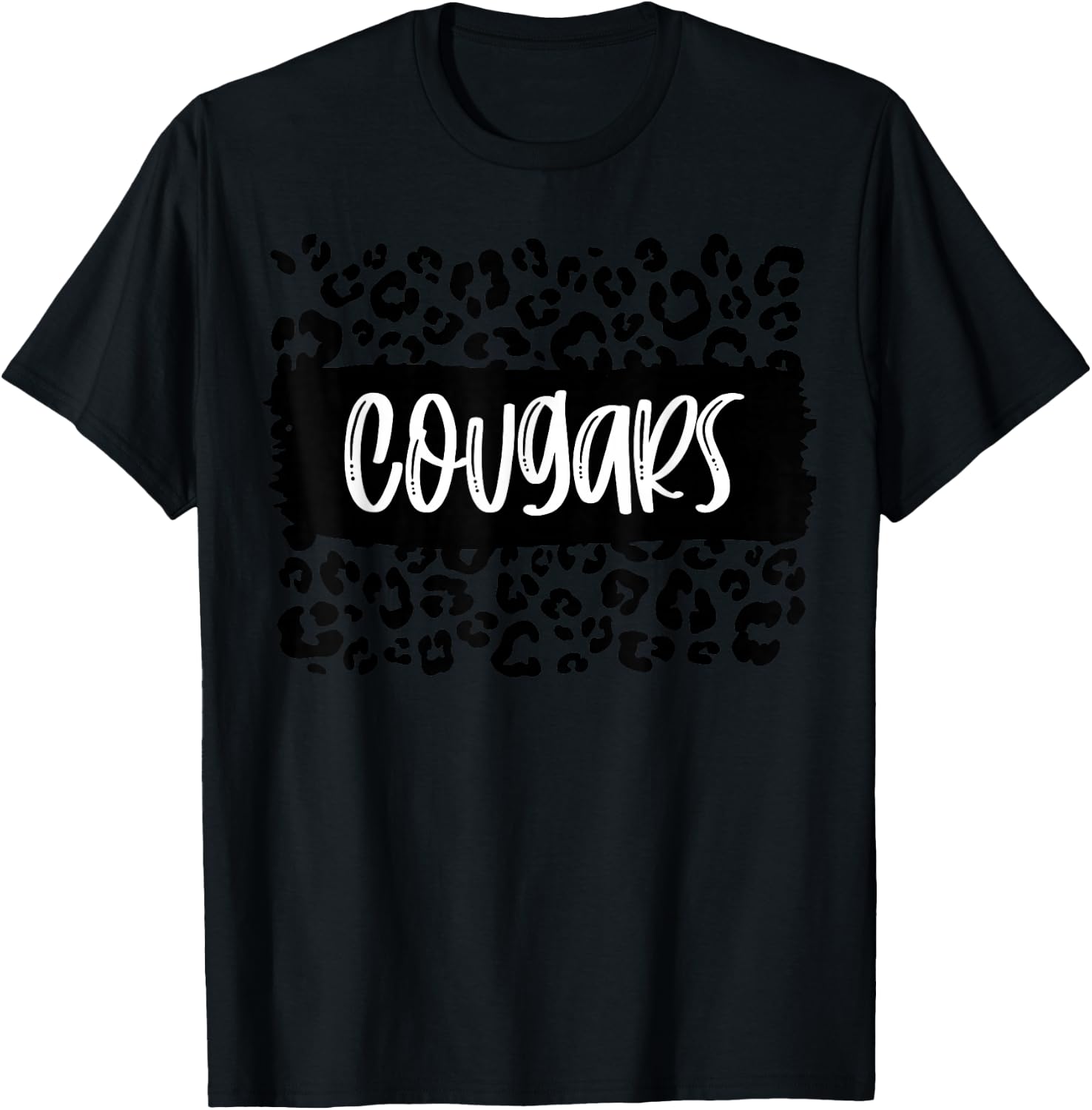 Cougars Team Mascot School Spirit Game Night Leopard Print T-Shirt - T-Shirt | Black