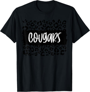 Cougars Team Mascot School Spirit Game Night Leopard Print T-Shirt - T-Shirt | Black
