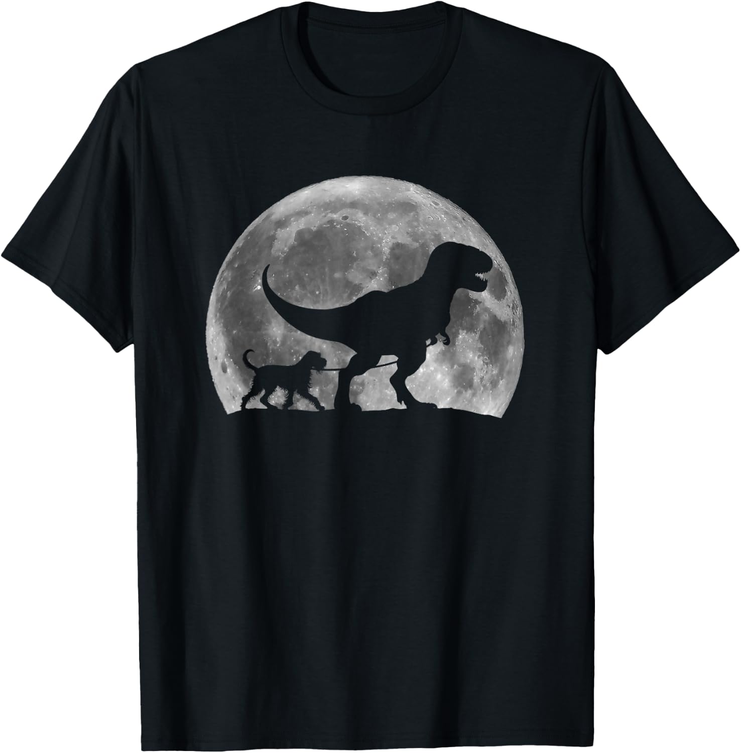 T Rex Walking a Dog Wirehaired Pointing Griffon Halloween Men Women Kids T-Shirt - T-Shirt | Black