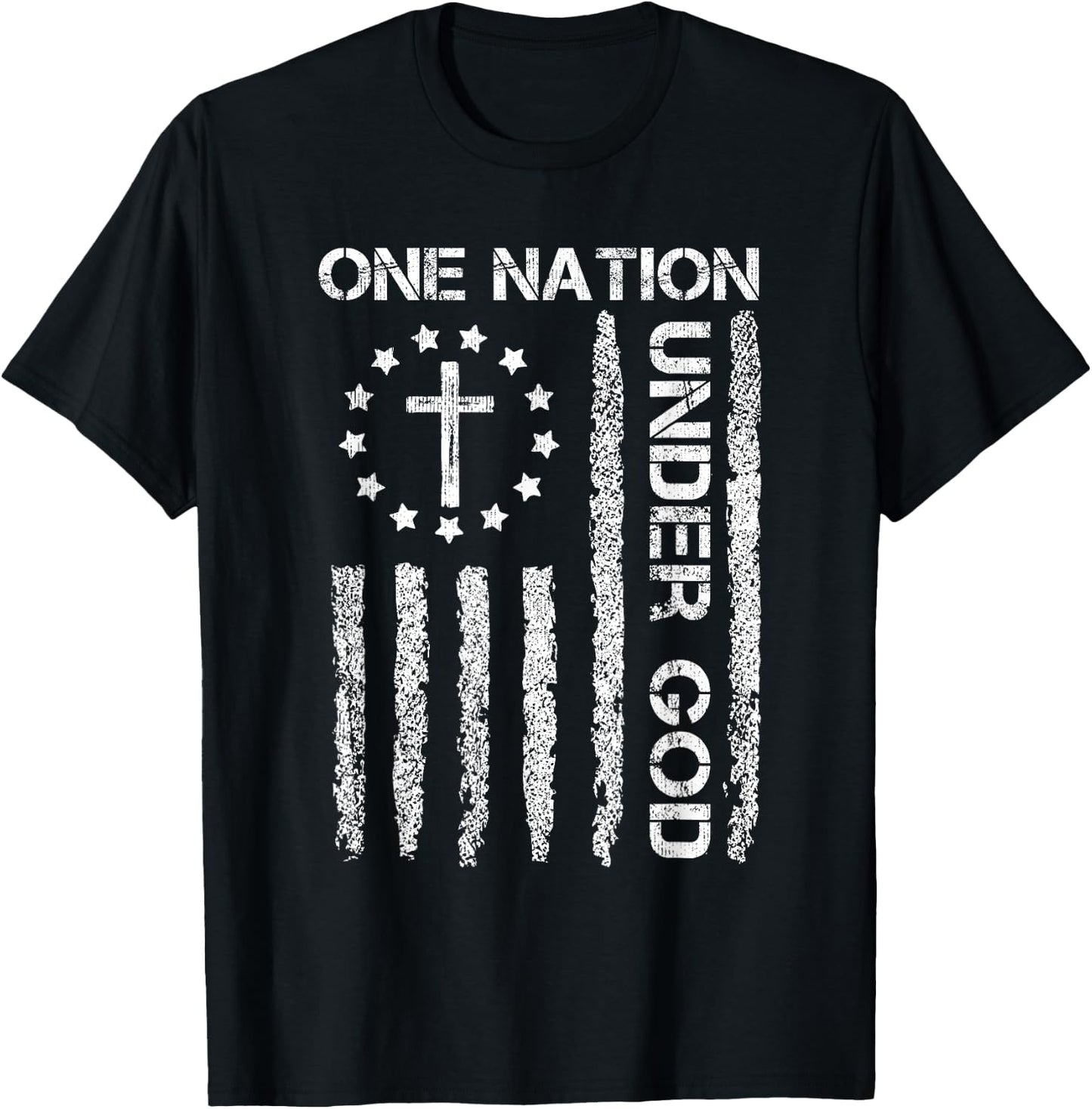 One Nation Under God USA Flag 4th July Christian Religious Men T-Shirt - T-Shirt | Black