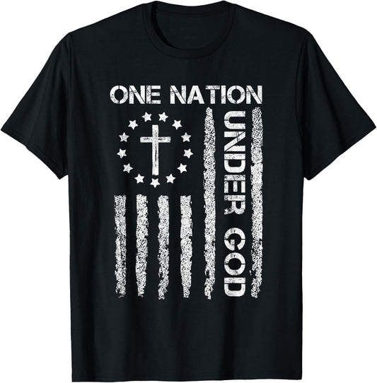One Nation Under God USA Flag 4th July Christian Religious Men T-Shirt - T-Shirt | Black