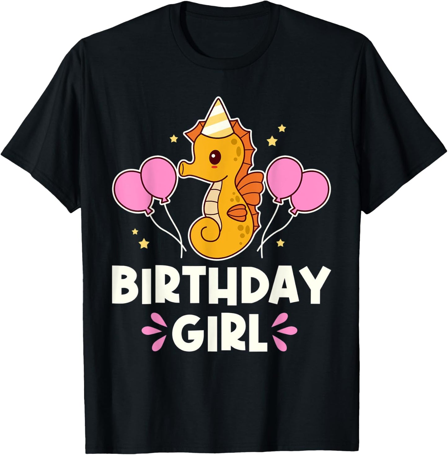 Cute Seahorse Birthday Girl Graphic T-Shirt - T-Shirt | Black