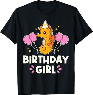 Cute Seahorse Birthday Girl Graphic T-Shirt - T-Shirt | Black