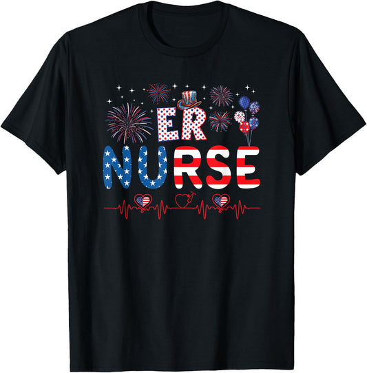 4th Of July ER Nurse T-Shirt - T-Shirt | Black