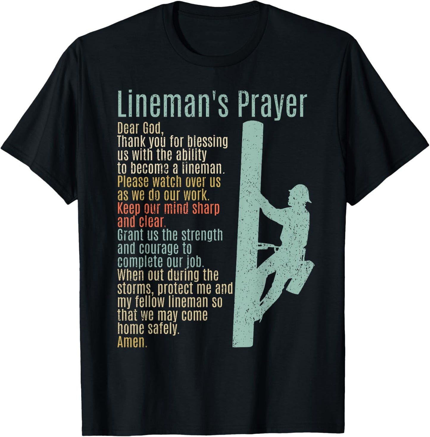 Electrical Lineman Designs With Sayings Electrical Lineman Prayer Power Lineman T-Shirt - T-Shirt | Black