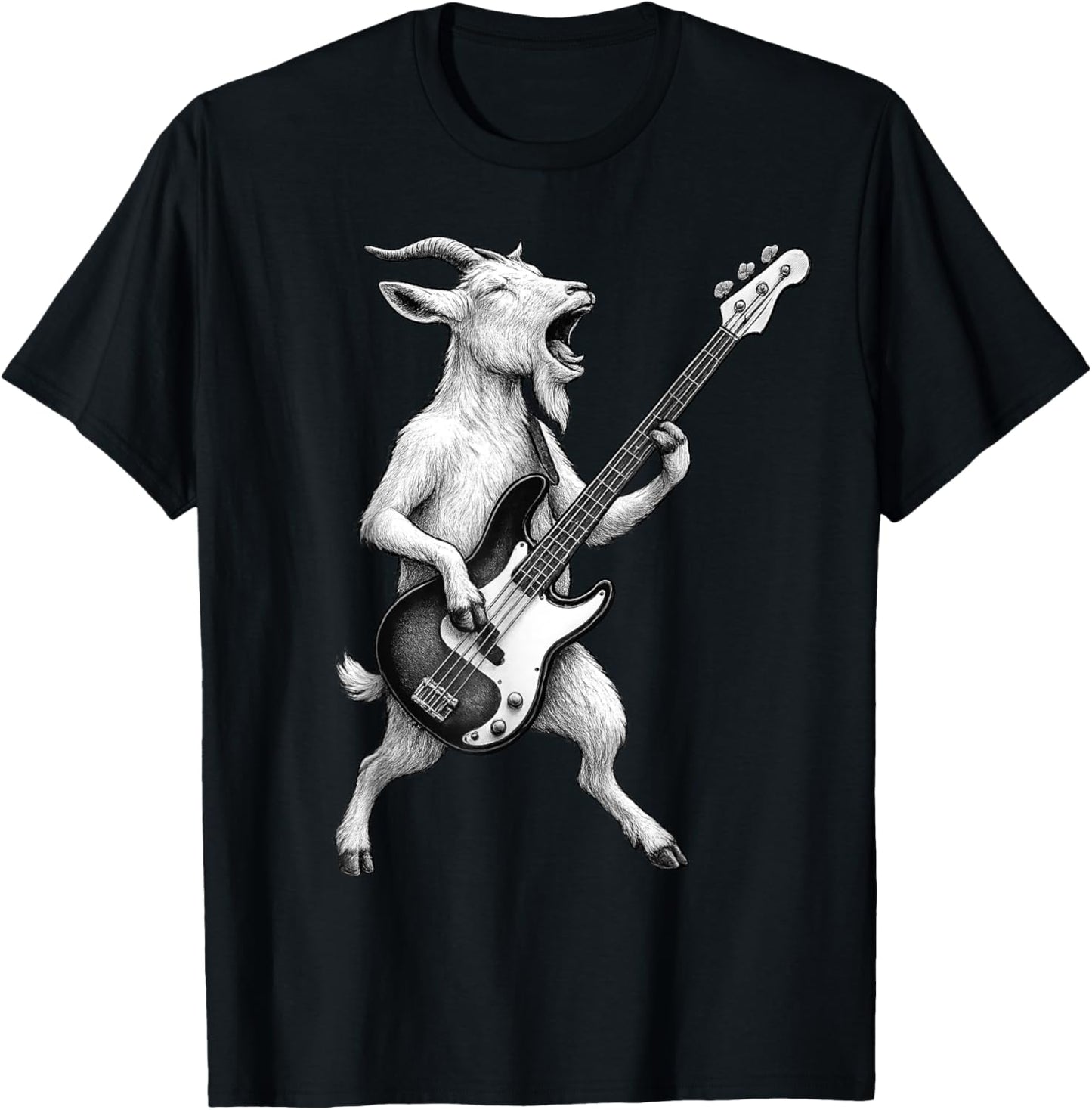 Goat Playing Bass Guitar Rock Music Animal Lover T-Shirt - T-Shirt | Black