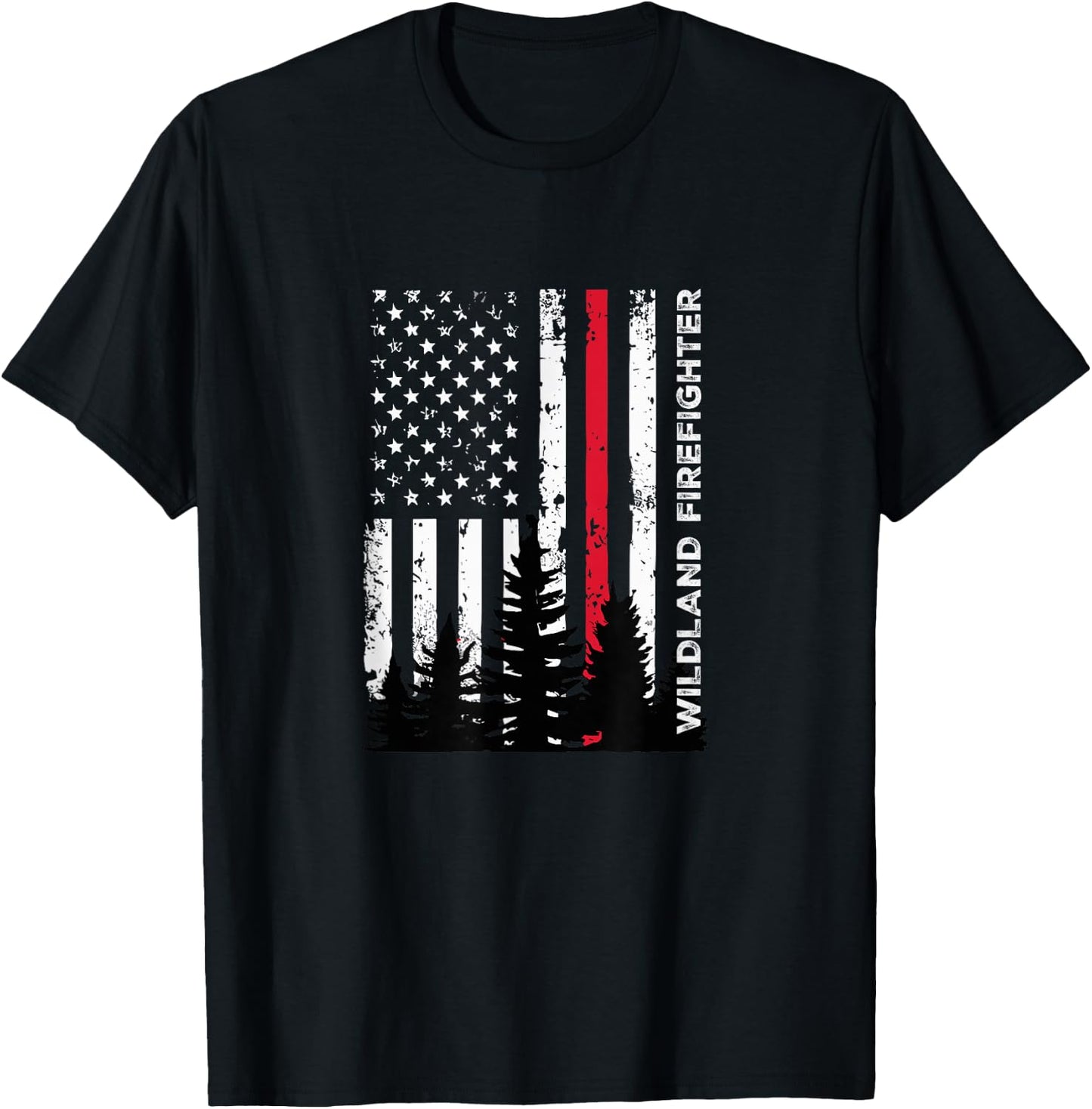Fireman Patriotic American Flag Quote Wildland Firefighter T-Shirt - T-Shirt | Black