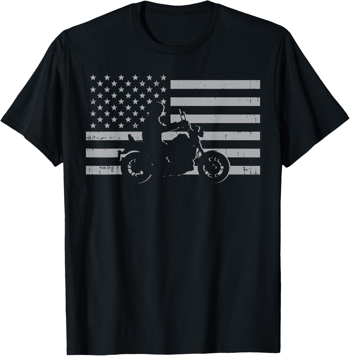 Motorcycle US Flag Biker Motorbike Men Women Kids Teen Youth T-Shirt - T-Shirt | Black