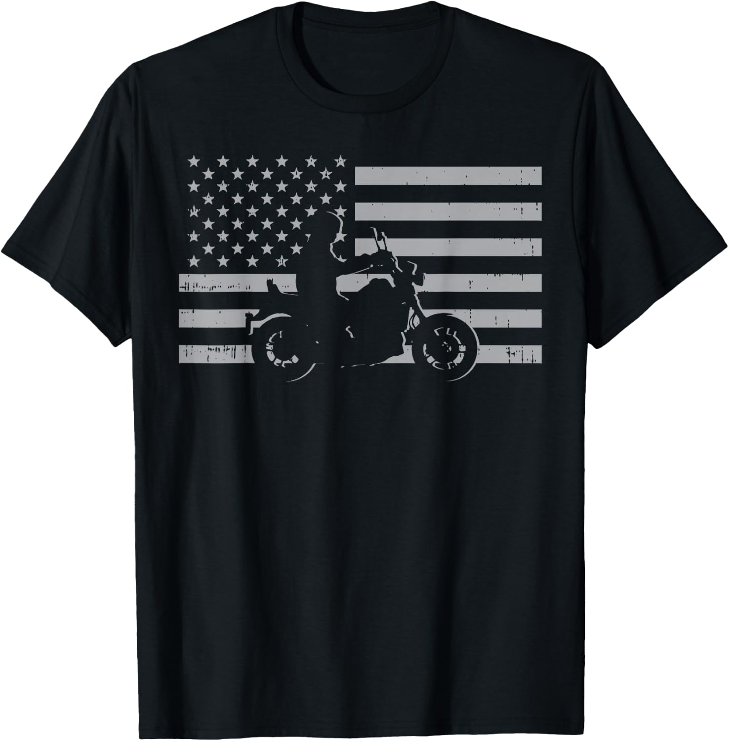 Motorcycle US Flag Biker Motorbike Men Women Kids Teen Youth T-Shirt - T-Shirt | Black