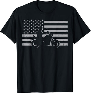 Motorcycle US Flag Biker Motorbike Men Women Kids Teen Youth T-Shirt - T-Shirt | Black
