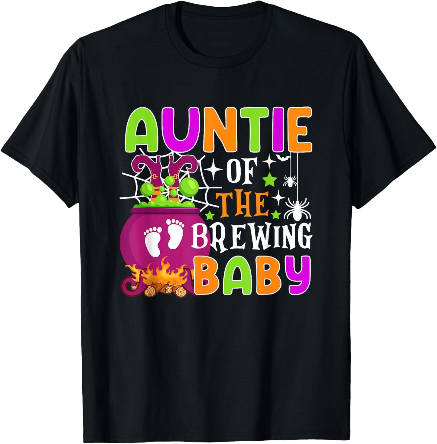 Auntie of Brewing Baby Halloween Theme Baby Shower Spooky T-Shirt - T-Shirt | Black