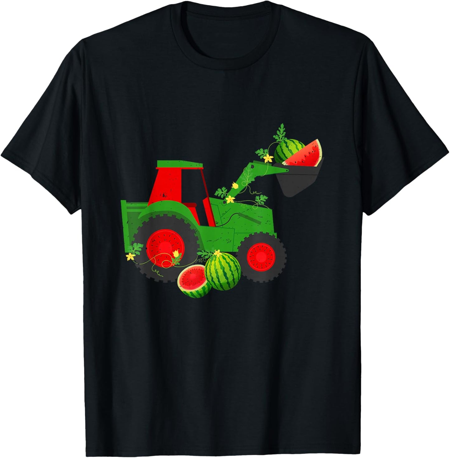 Farm Tractor Watermelon Summer Vacation Fruit Lover Kids T-Shirt - T-Shirt | Black