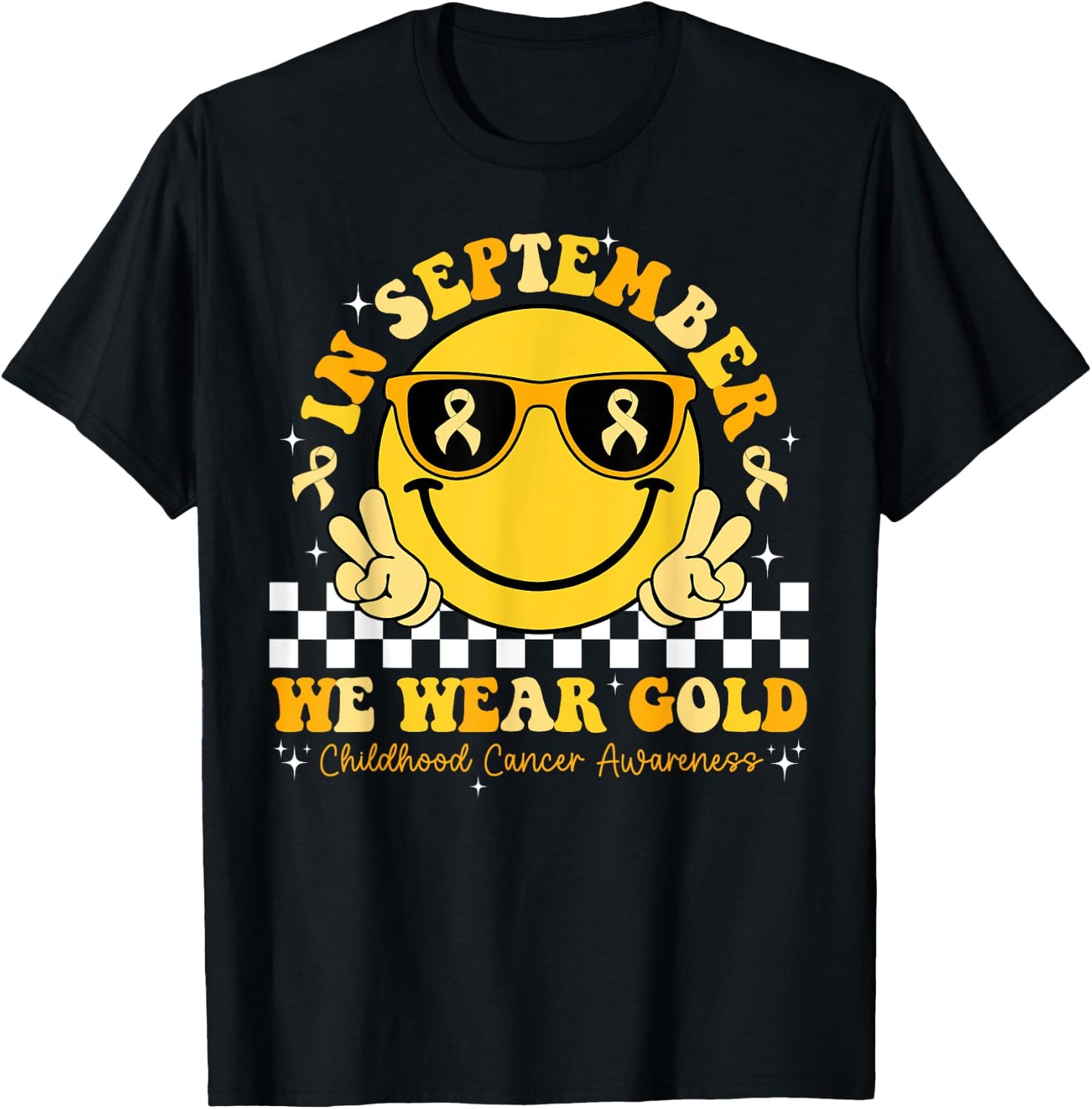 September We Wear Gold Childhood Cancer Awareness Smile Face T-Shirt - T-Shirt | Black