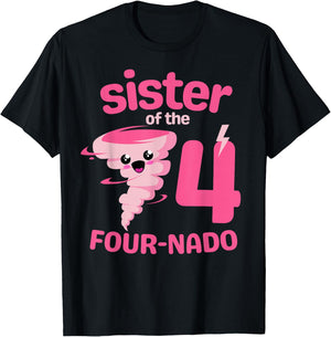 Sister of the Four-nado Tornado Theme 4th Birthday Party T-Shirt - T-Shirt | Black