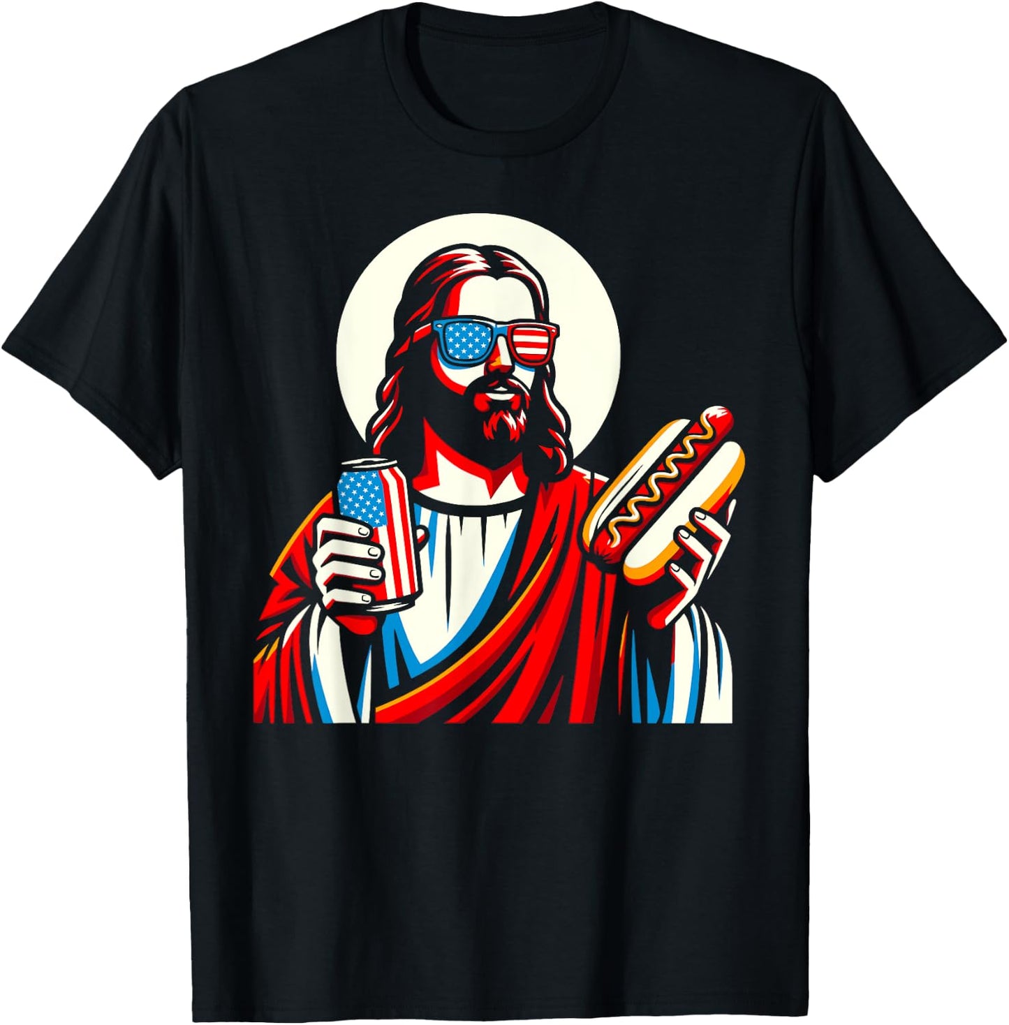 Funny Jesus USA American Christian Patriotic Beer Hotdog Women Men T-Shirt - T-Shirt | Black