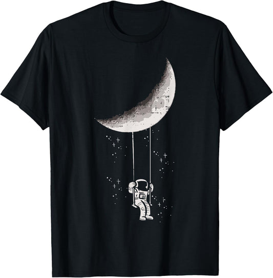 Moon Swing Space Astronaut Spaceman Men Women Kids Youth T-Shirt - T-Shirt | Black
