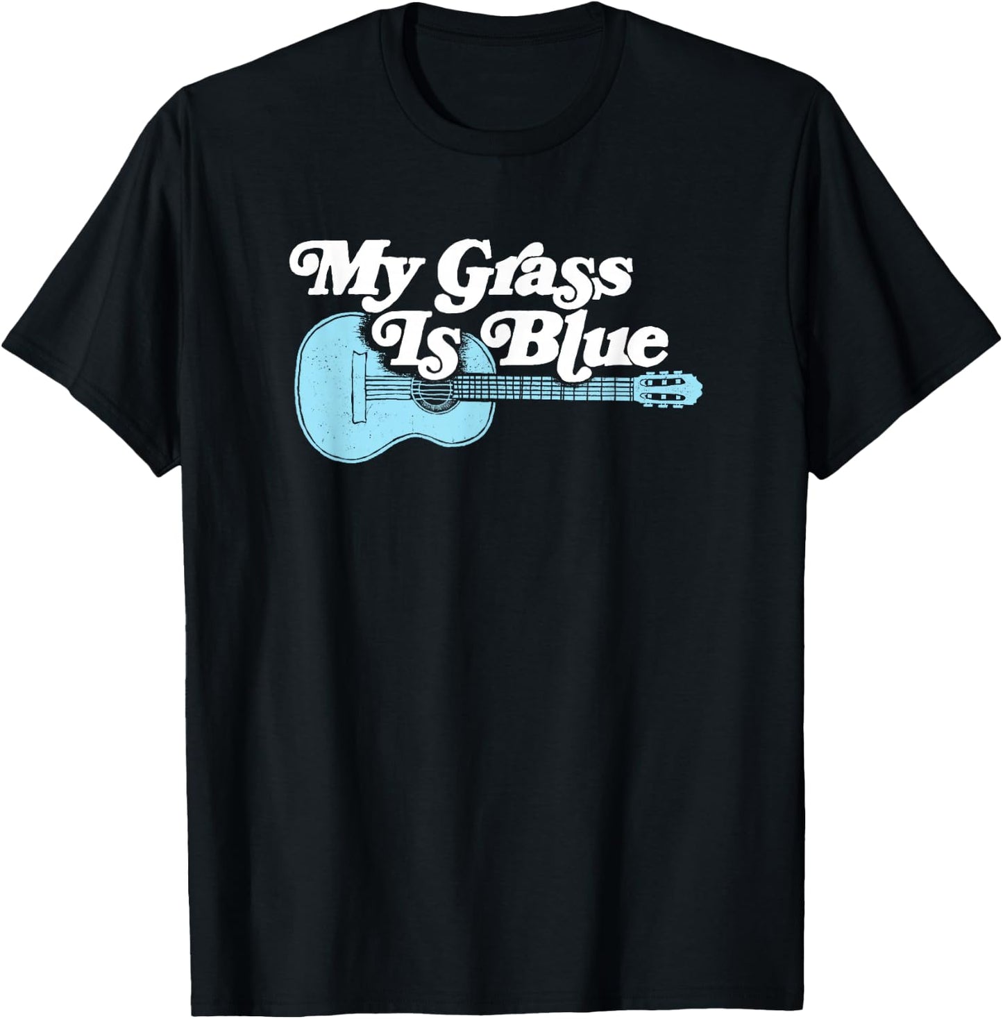Vintage My Grass Is Blue Bluegrass Music Retro Guitar T-Shirt - T-Shirt | Black