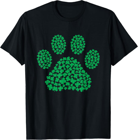 Dog Paw Clovers St Patrick's Day Shamrock Irish Ireland T-Shirt - T-Shirt | Black