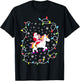 Santa Riding Unicorn Christmas Lights Merry Christmas Tree T-Shirt - T-Shirt | Black
