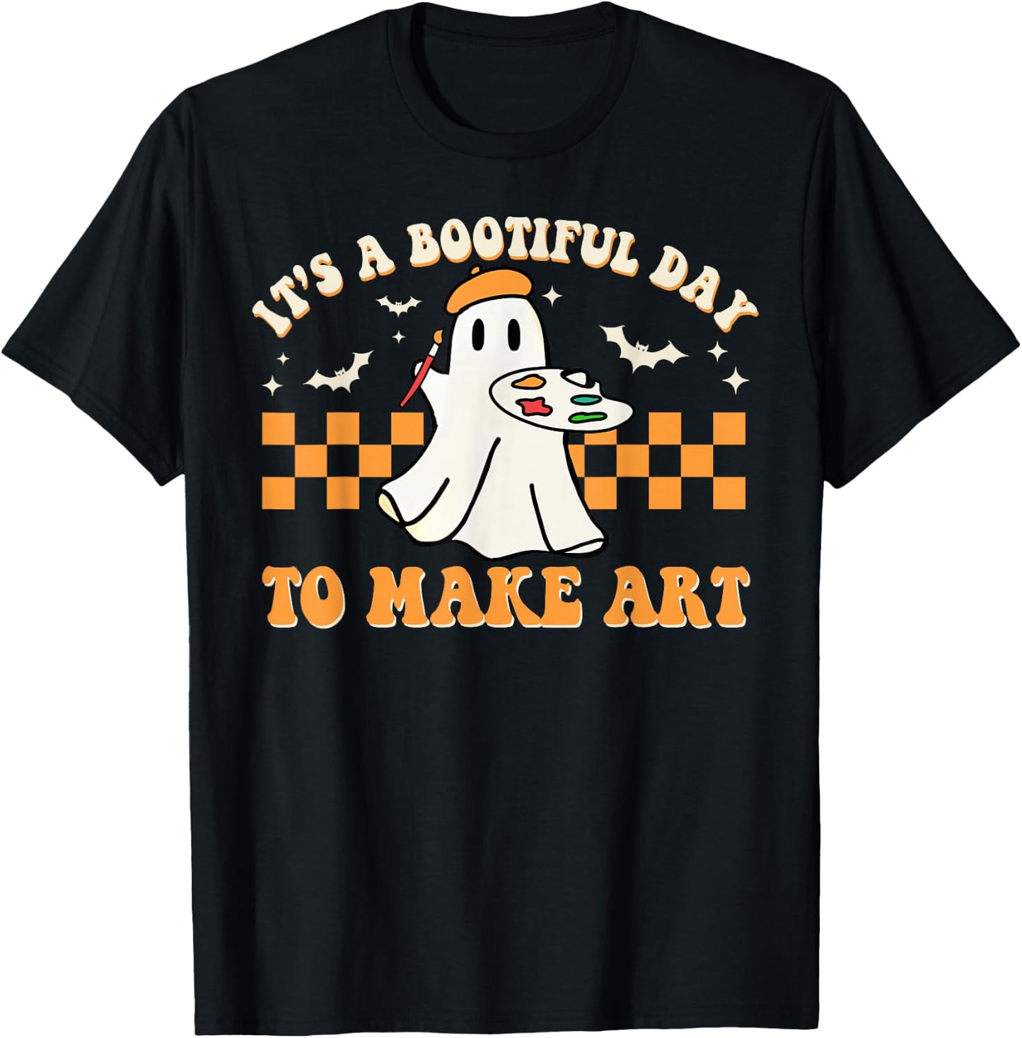 It's A Bootiful Day To Make Art Halloween Art Teacher Groovy T-Shirt - T-Shirt | Black