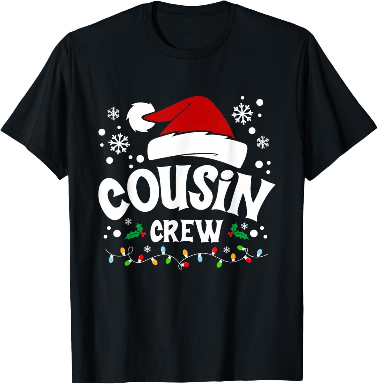 Christmas Cousin Crew Matching Family Xmas Pajama Lights T-Shirt - T-Shirt | Black