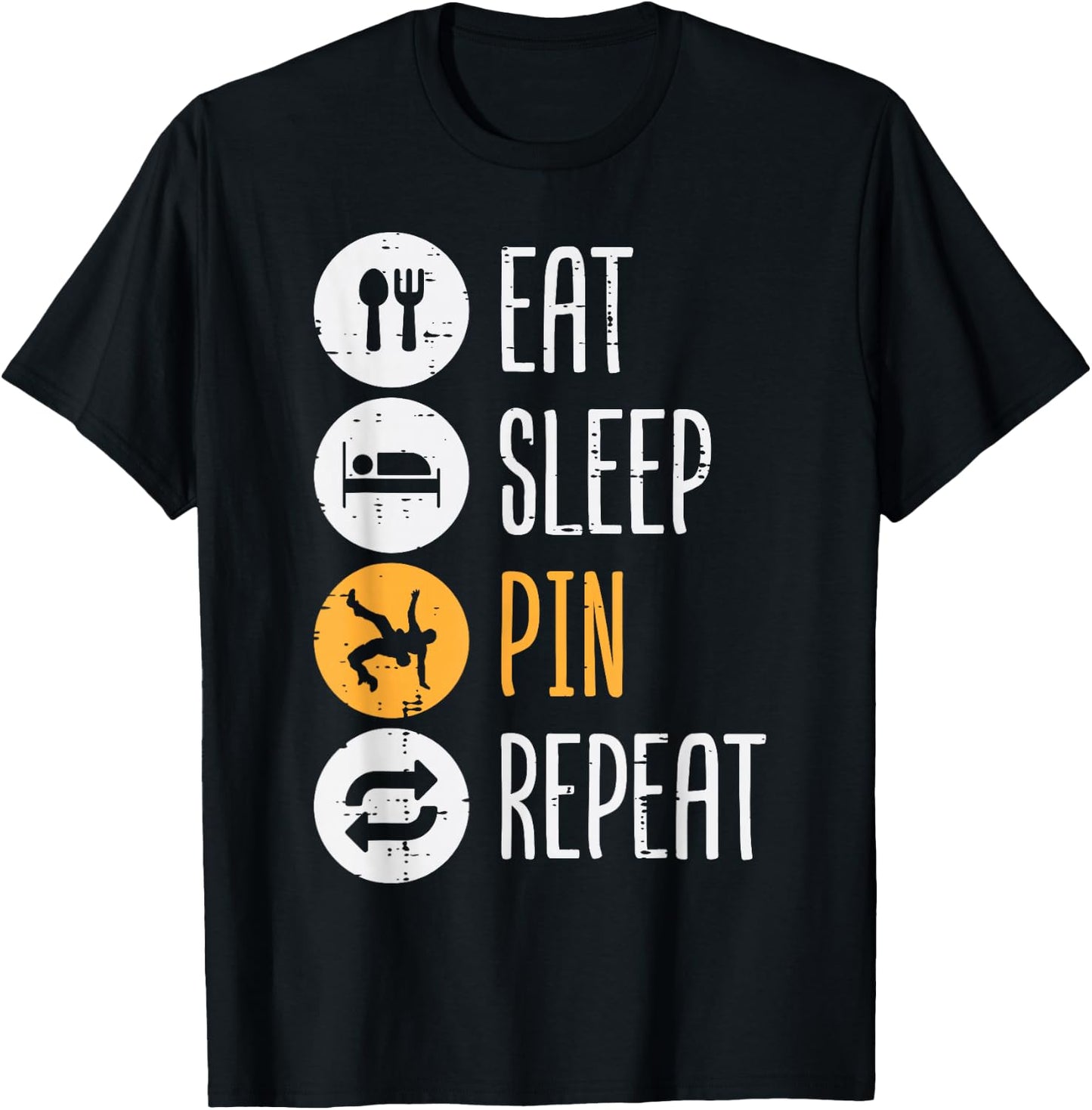 Wrestling Eat Sleep Pin Repeat Funny Wrestler Women Men Kids T-Shirt - T-Shirt | Black