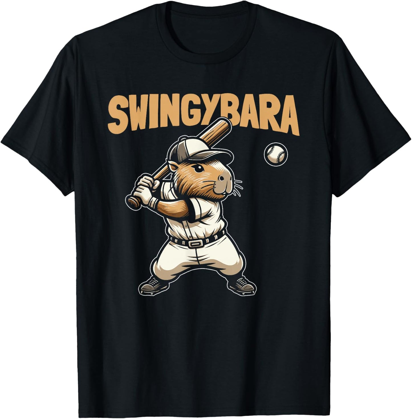 Capybara Softball Batter Catcher - Pitcher Swingybara T-Shirt - T-Shirt | Black