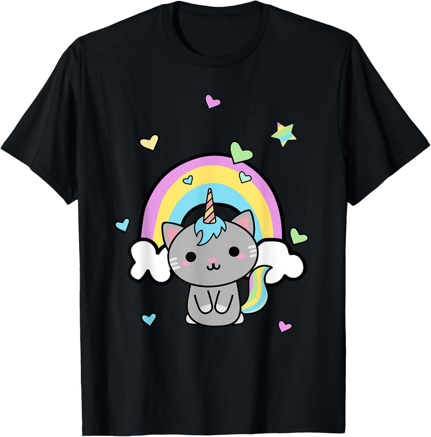 Unicorn Cat Rainbow Cute Gift T-Shirt - T-Shirt | Black