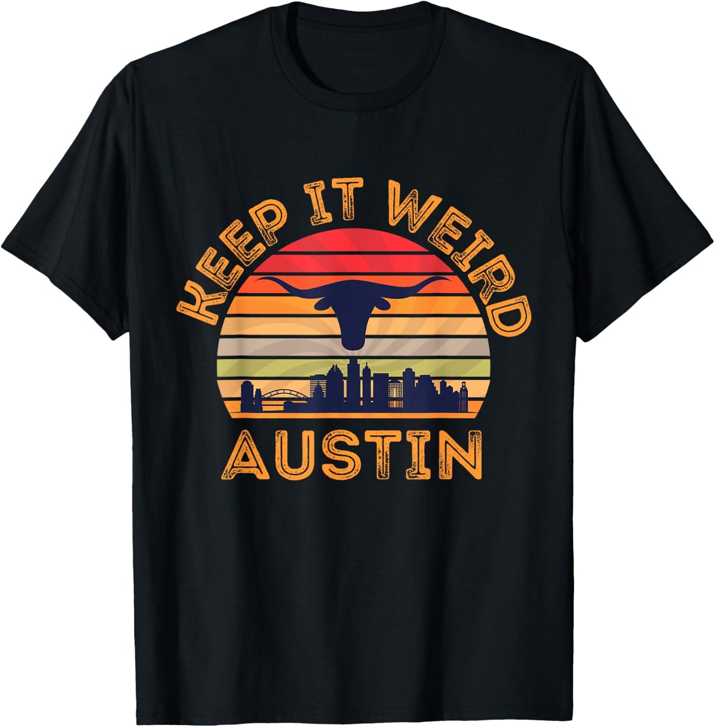 Austin, Texas Keep It Weird Longhorn Sunset T-Shirt - T-Shirt | Black