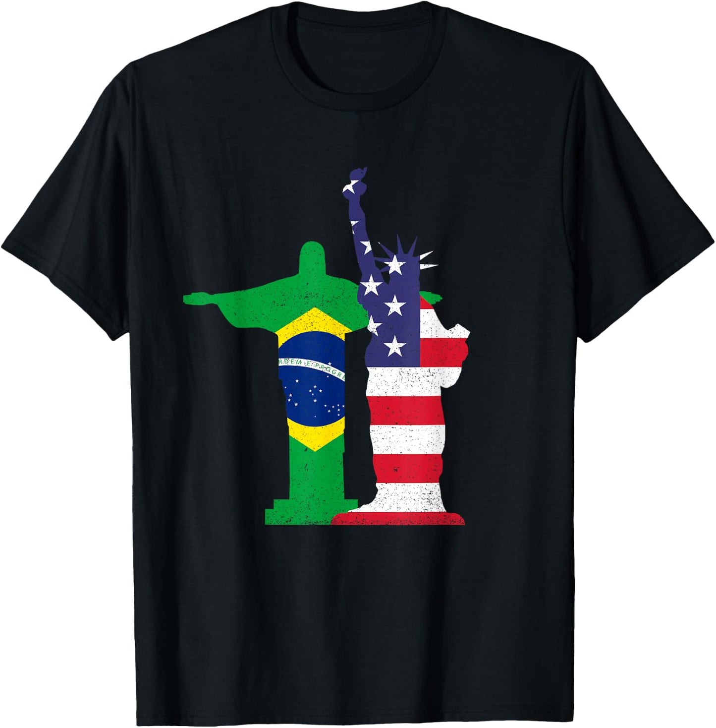 Half Brazilian Half American USA Brazil Culture Patriot Flag T-Shirt - T-Shirt | Black