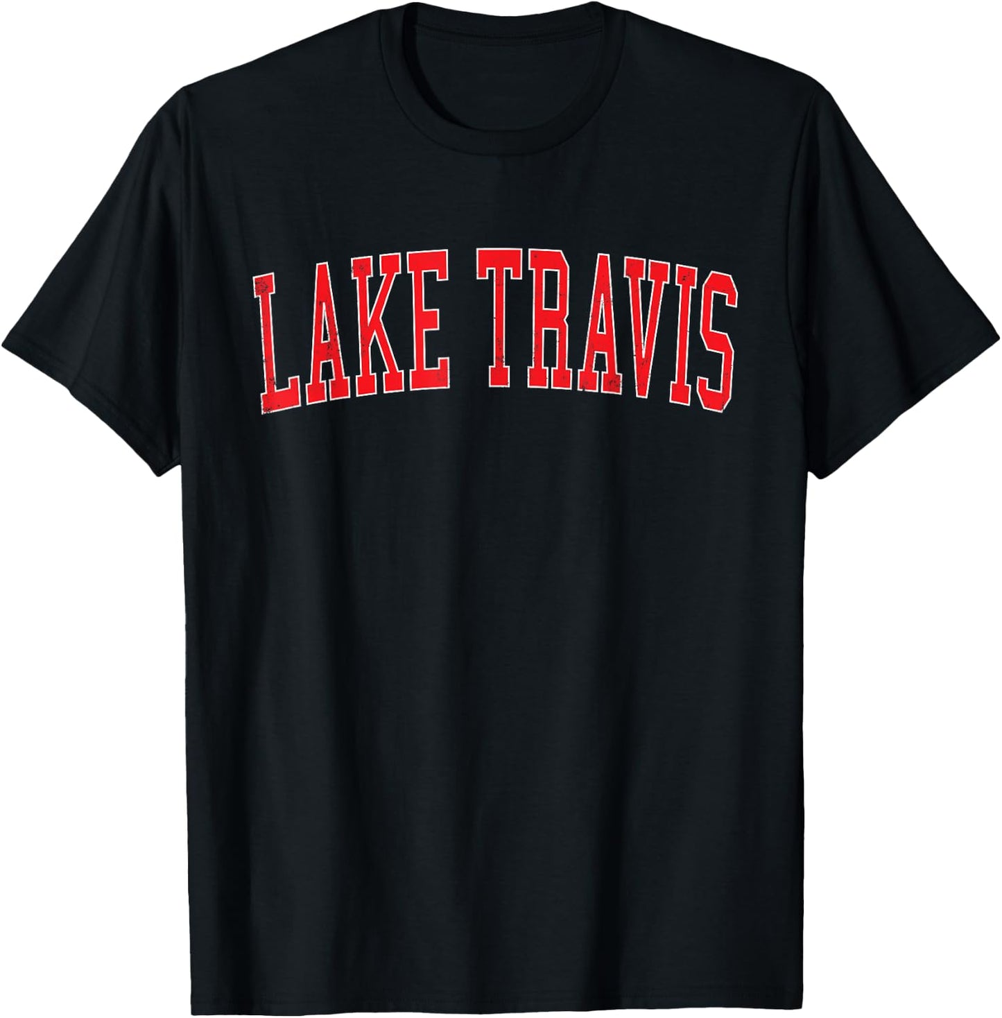 Vintage Lake Travis Distressed Red Varsity Style T-Shirt - T-Shirt | Black