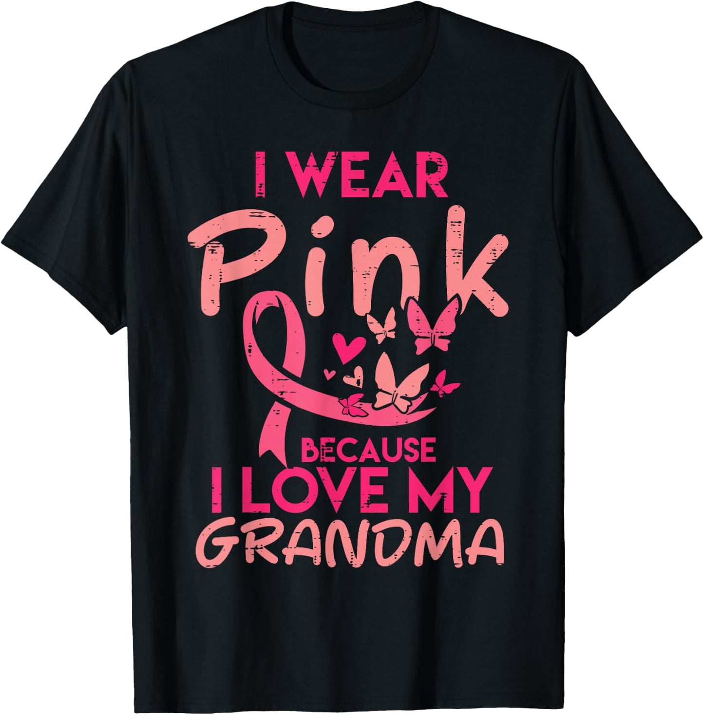 I Wear Pink Love My Grandma Breast Cancer Awareness Boy Girl T-Shirt - T-Shirt | Black