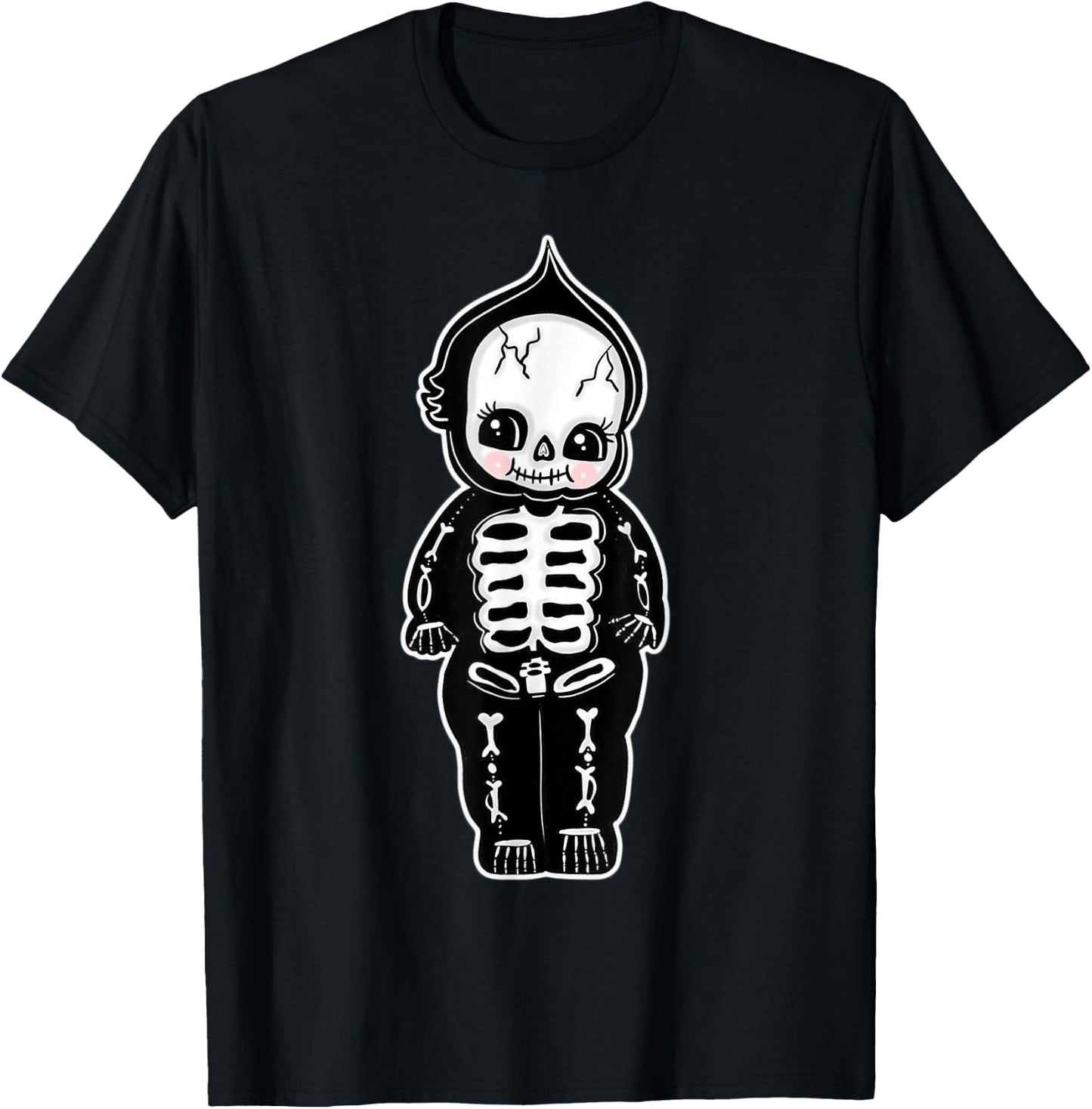 Skeleton Kewpie Baby Blackwork T-Shirt - T-Shirt | Black