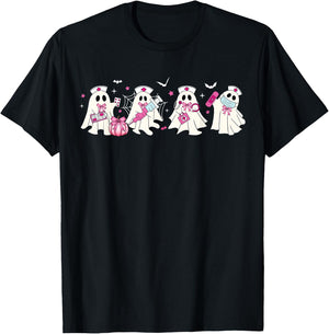 Ghost Nurses Halloween Crew Funny Costume Scrub Top Women T-Shirt - T-Shirt | Black