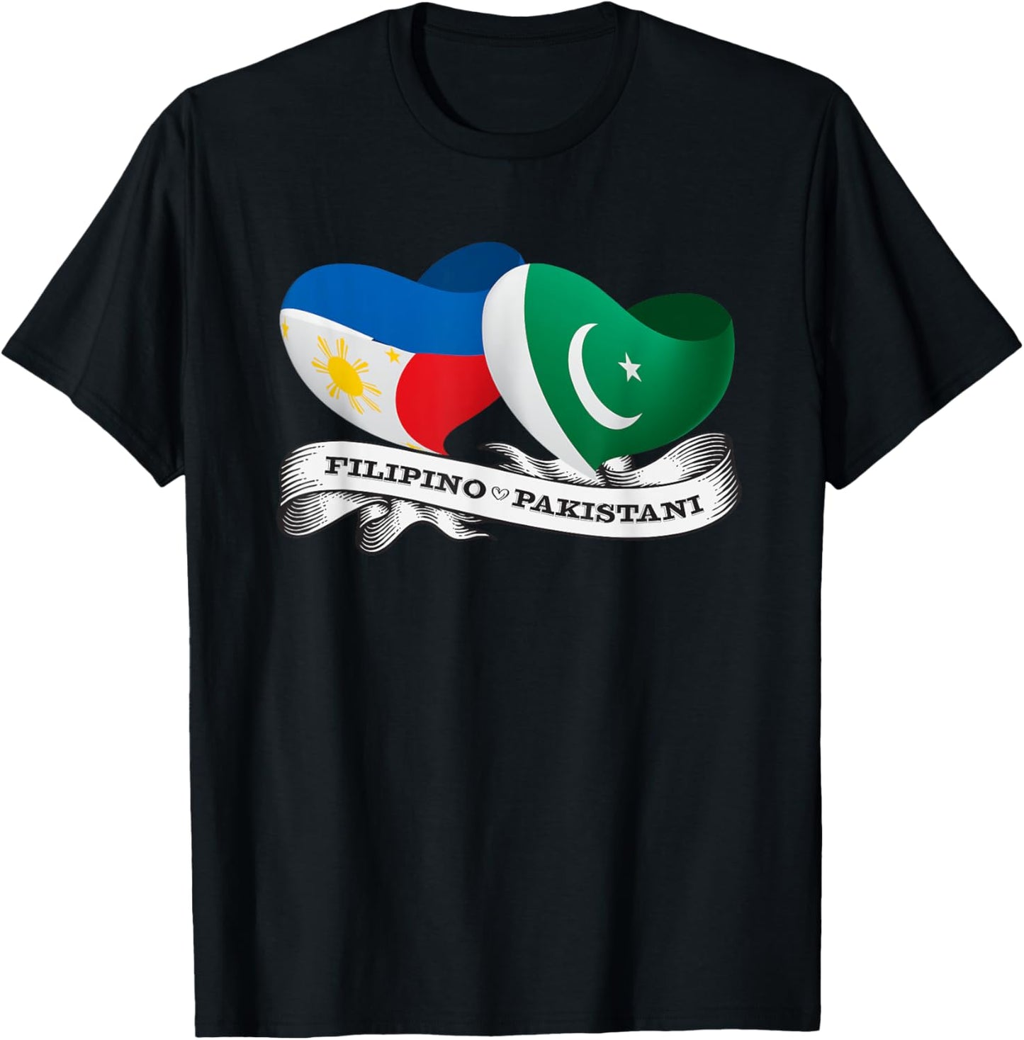 Half Filipino, Half Pakistani heart flag T-Shirt - T-Shirt | Black
