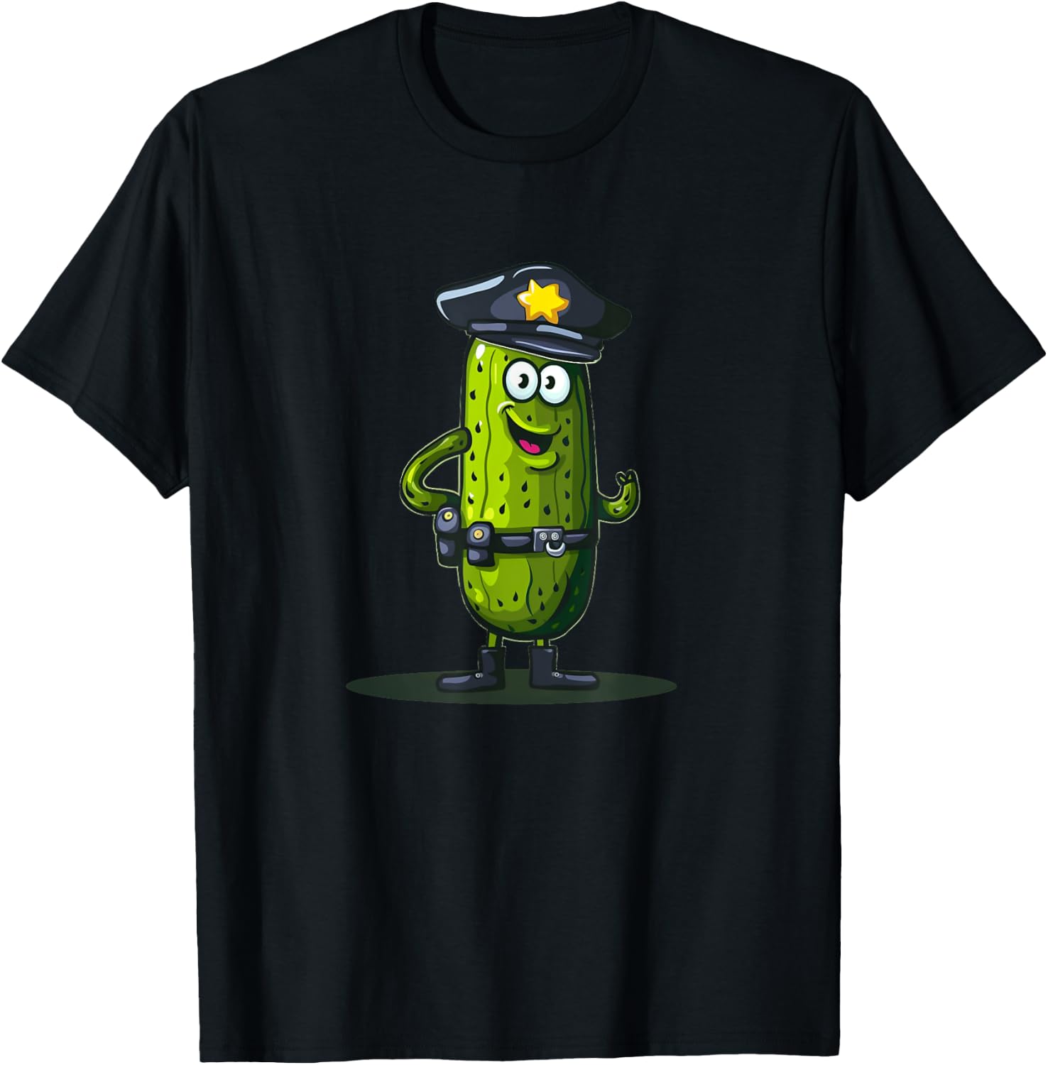 Funny looking Pickle in Police Office Outfit T-Shirt - T-Shirt | Black
