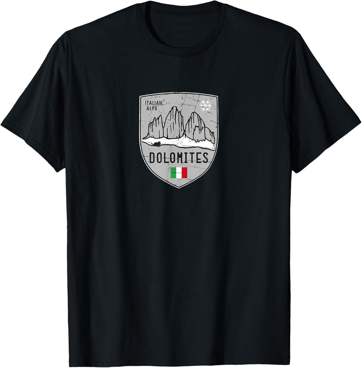Dolomites Three Peaks Mountain Ski Crest T-Shirt - T-Shirt | Black