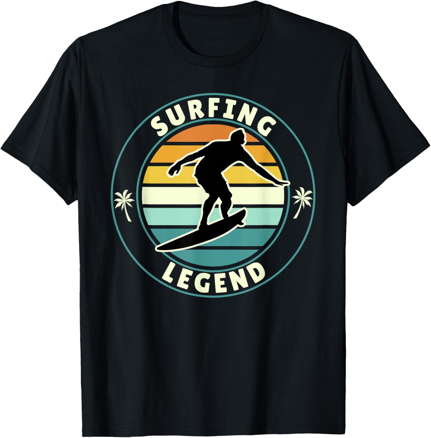 Surfing Legend Retro Vintage Surfer Beach Sunset Artwork T-Shirt - T-Shirt | Black