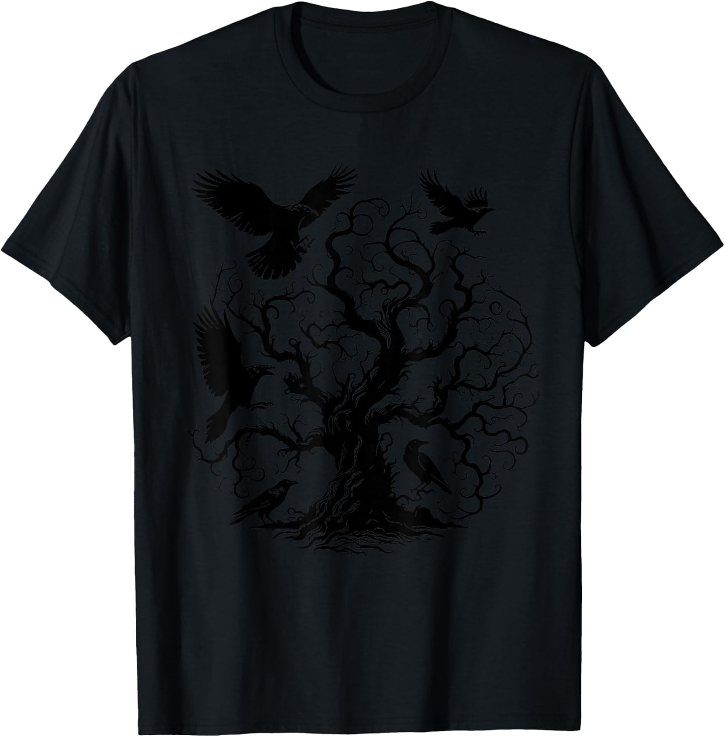 Gothic Raven Tree T-Shirt - T-Shirt | Black