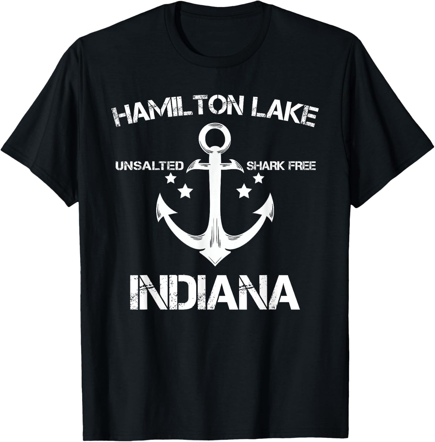 HAMILTON LAKE INDIANA Funny Fishing Camping Summer Gift T-Shirt - T-Shirt | Black