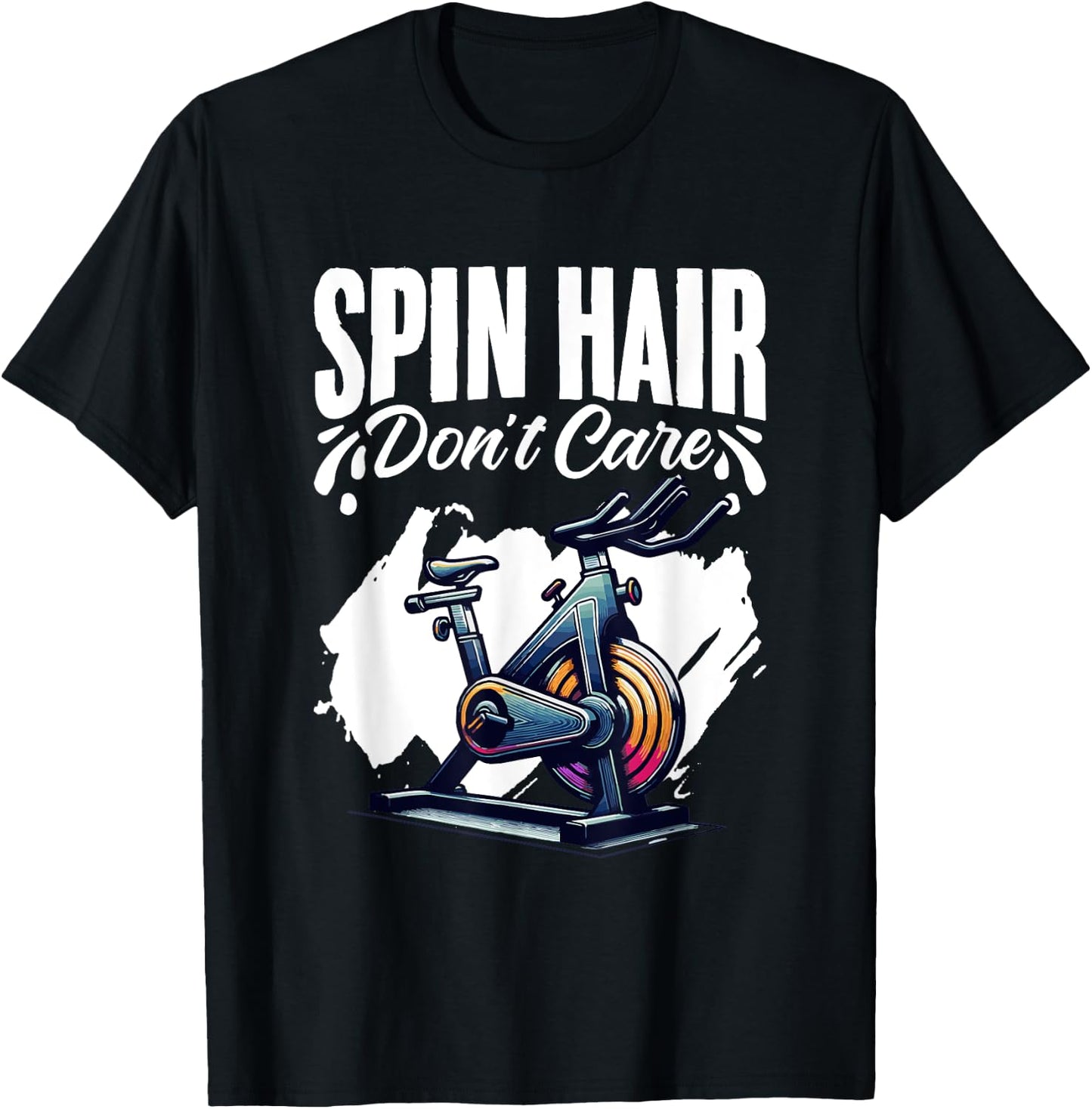 Spin Hair Don't Care Spinning Workout Cyclist Spin Class T-Shirt - T-Shirt | Black