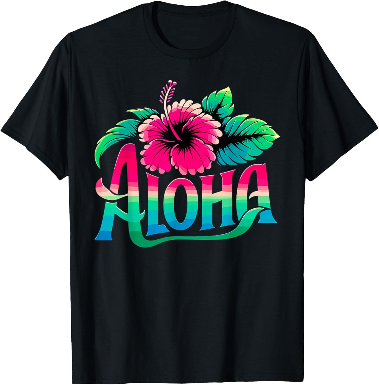 Aloha Hawaiian Flower Hawaii Vacation T-Shirt - T-Shirt | Black