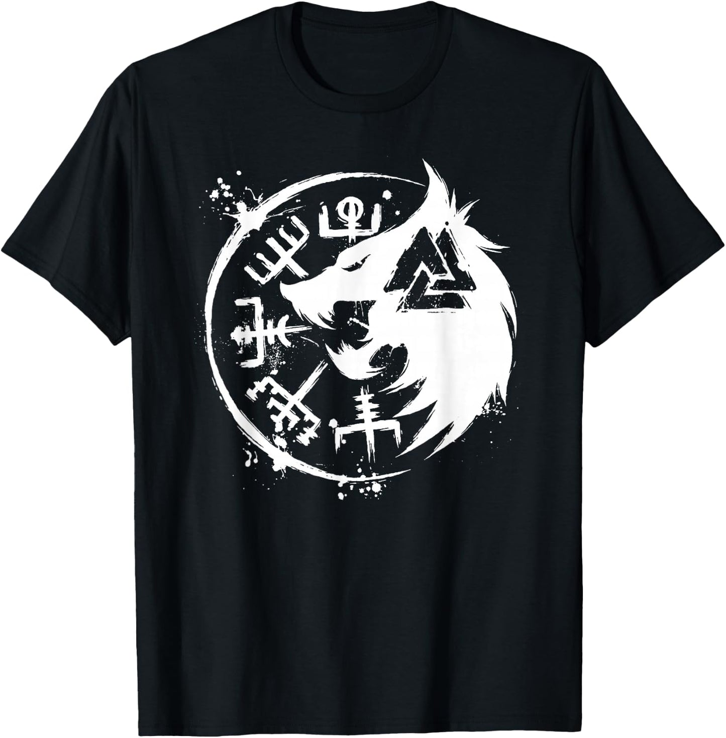 Fenrir Wolf Fenris-Wolf - Viking Vegvisir Valknut T-Shirt - T-Shirt | Black