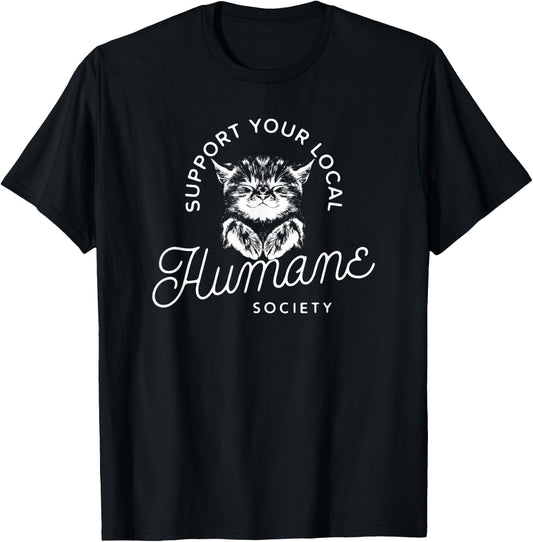 Vintage Cat Support Your Local Humane Society - Men Women T-Shirt - T-Shirt | Black
