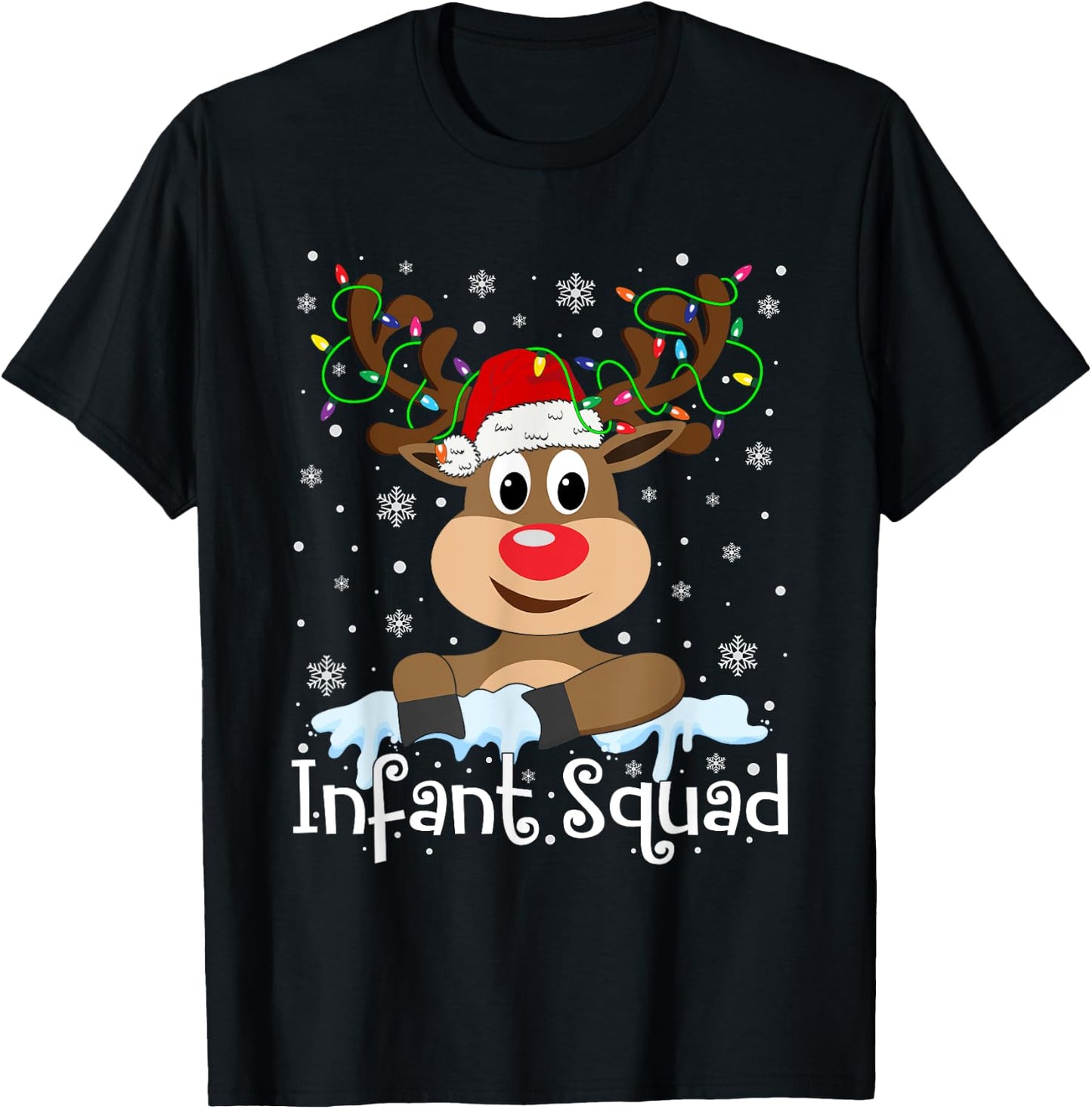 Infant Teacher Squad Reindeer Christmas Teacher Xmas Lights T-Shirt - T-Shirt | Black
