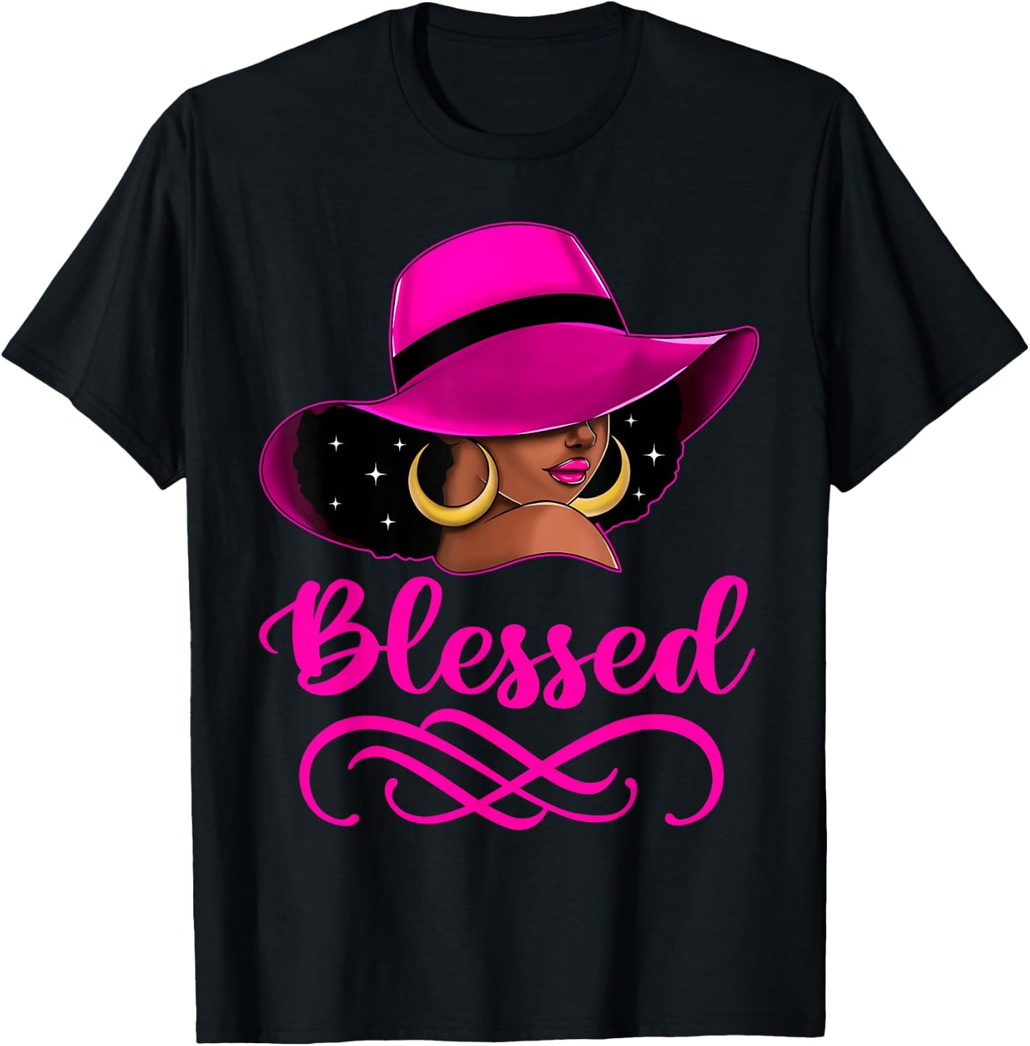 Blessed African American Afro Black Women With Hat Christian T-Shirt - T-Shirt | Black