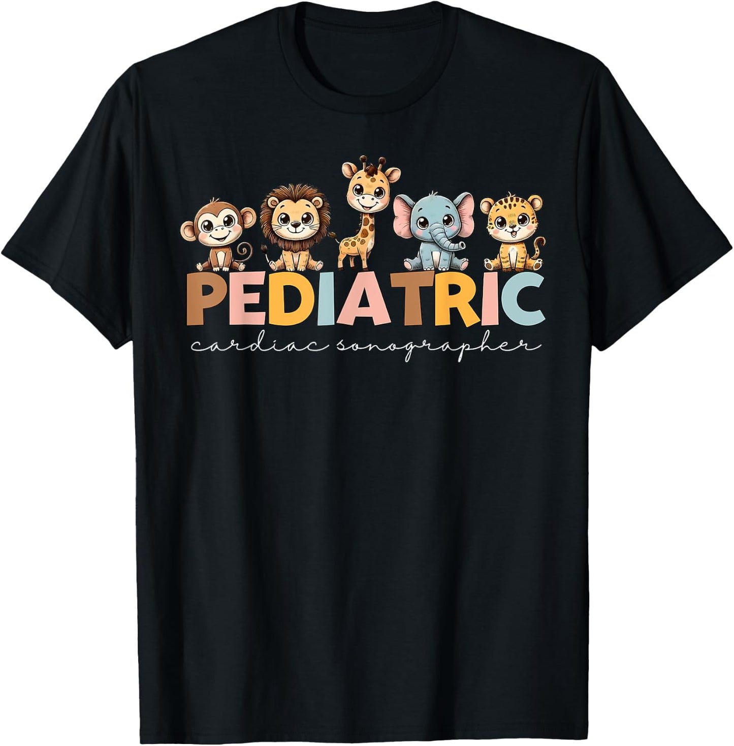 Pediatric Cardiac Sonographer Cute Animal PEDS Nurse Week T-Shirt - T-Shirt | Black