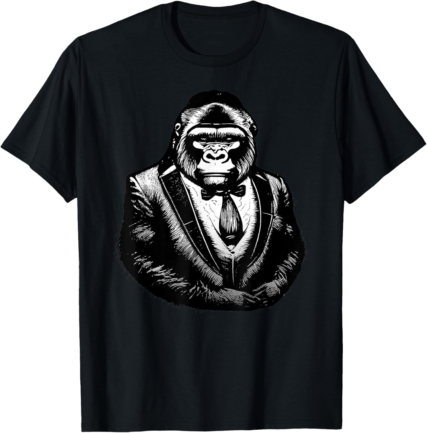 Gorilla_ in a Tuxedo, Funny Ape Monkey in a Tux_ Tie Suit T-Shirt - T-Shirt | Black