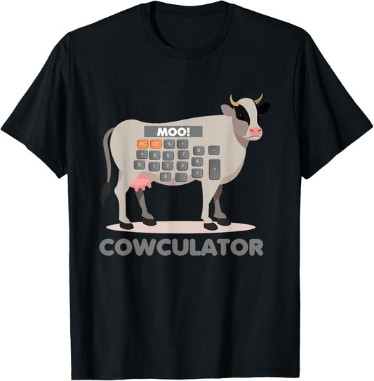 Algebra Maths Calculator Funny Problem Solver Cow T-Shirt - T-Shirt | Black